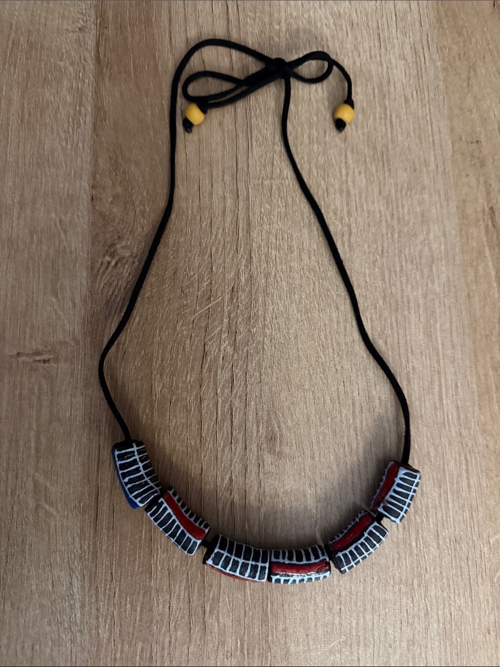 Handcrafted African Trade Krobo beads. Red & Black hand painted Beaded Necklace